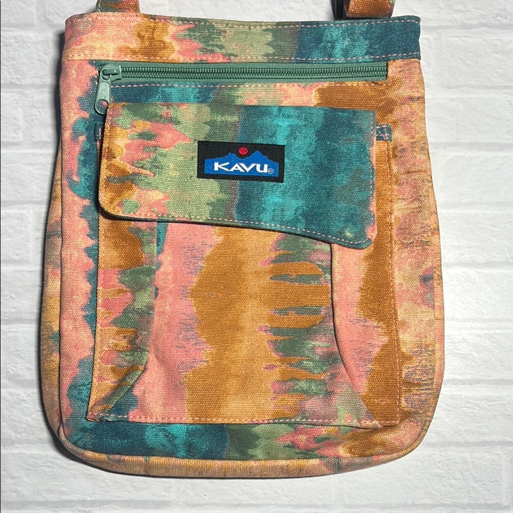 KAVU Blue and Orange Messenger Bag Vibrant Tie-Dye Design